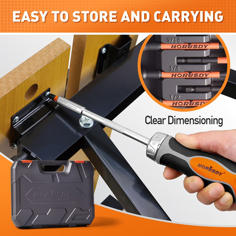 HORUSDY 60-Piece Magnetic Nut Driver Set with CR-V Steel and Storage Case