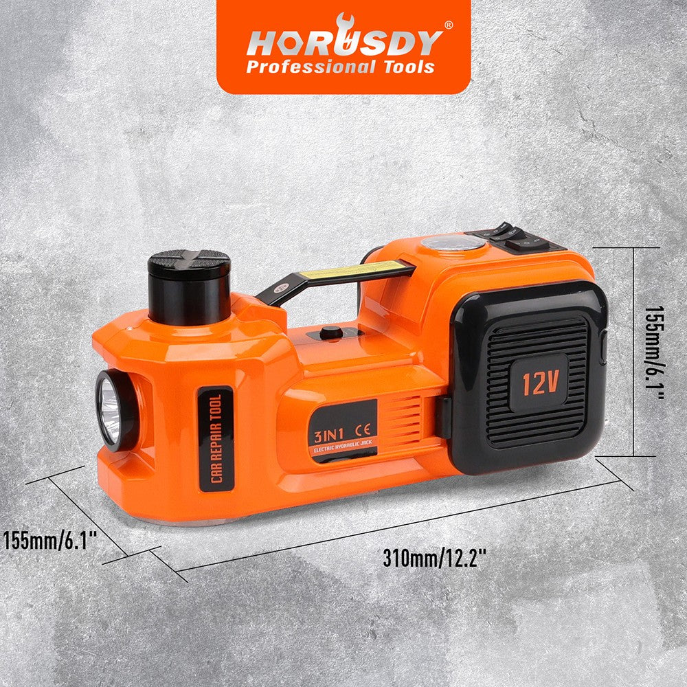 5T 12V Electric Hydraulic Car Jack Set with Built-in Tire Inflator Pump, LED Light, and Accessories