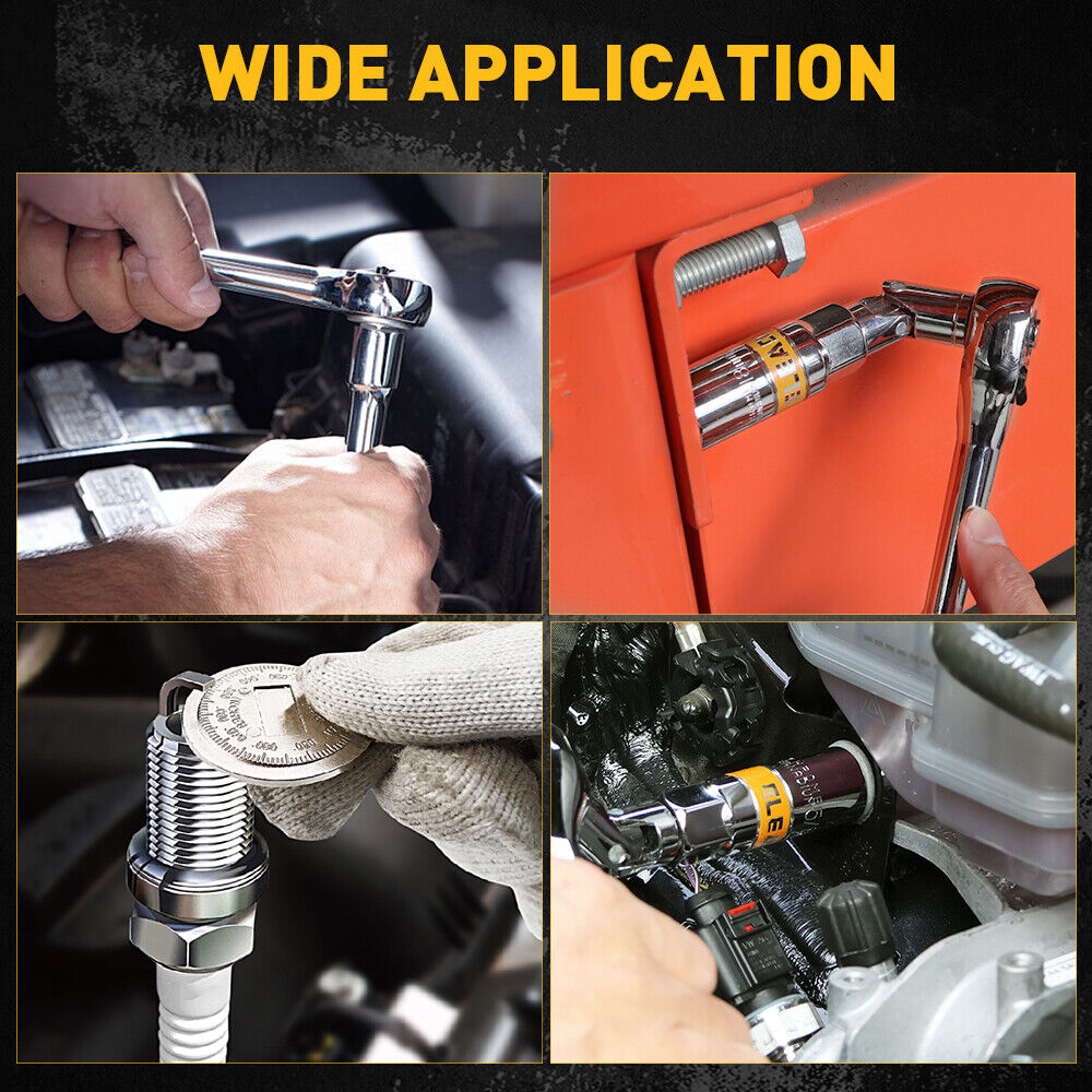 8-piece 3/8" drive socket accessory set with CR-V steel, 6-point design, includes spark plug gapper, extension bar, and universal joint for versatile use.