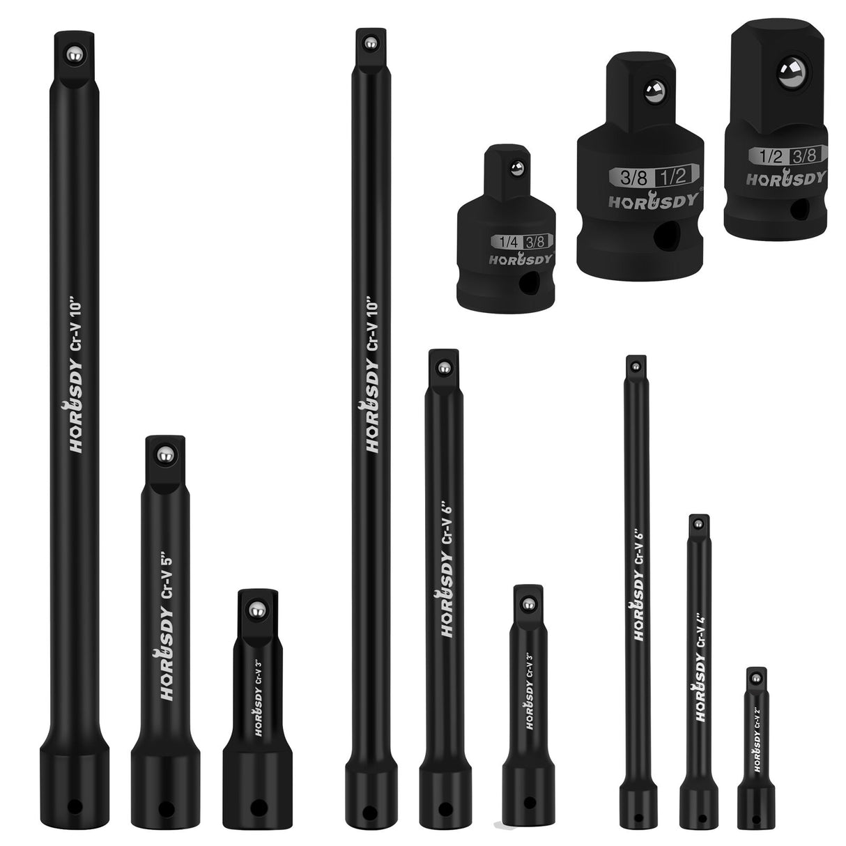 HORUSDY Impact Extension Bar Set - Cr-V, 1/4", 3/8", 1/2" Drive with Socket Adaptor Reducers