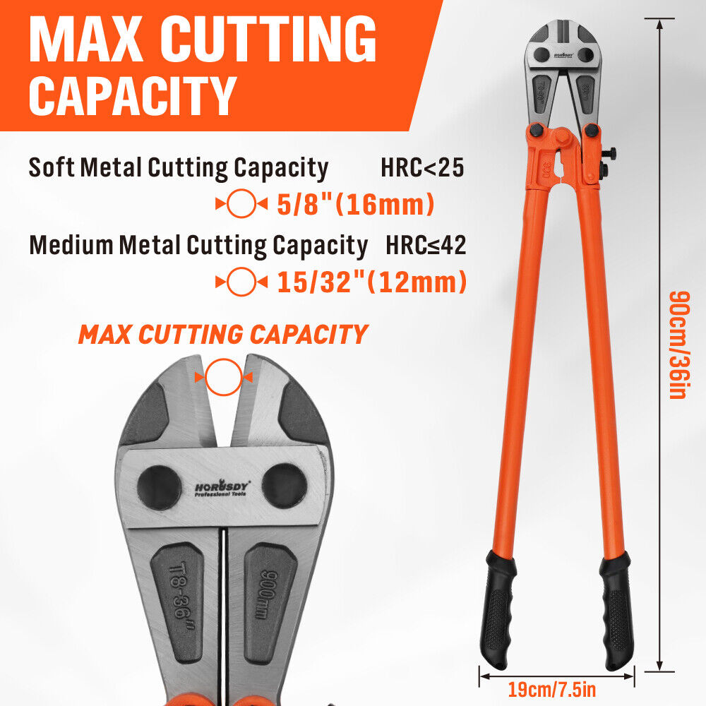 36 inch bolt cutter with CR-V steel jaws and non-slip handles for cutting rods, chains, fences and padlocks