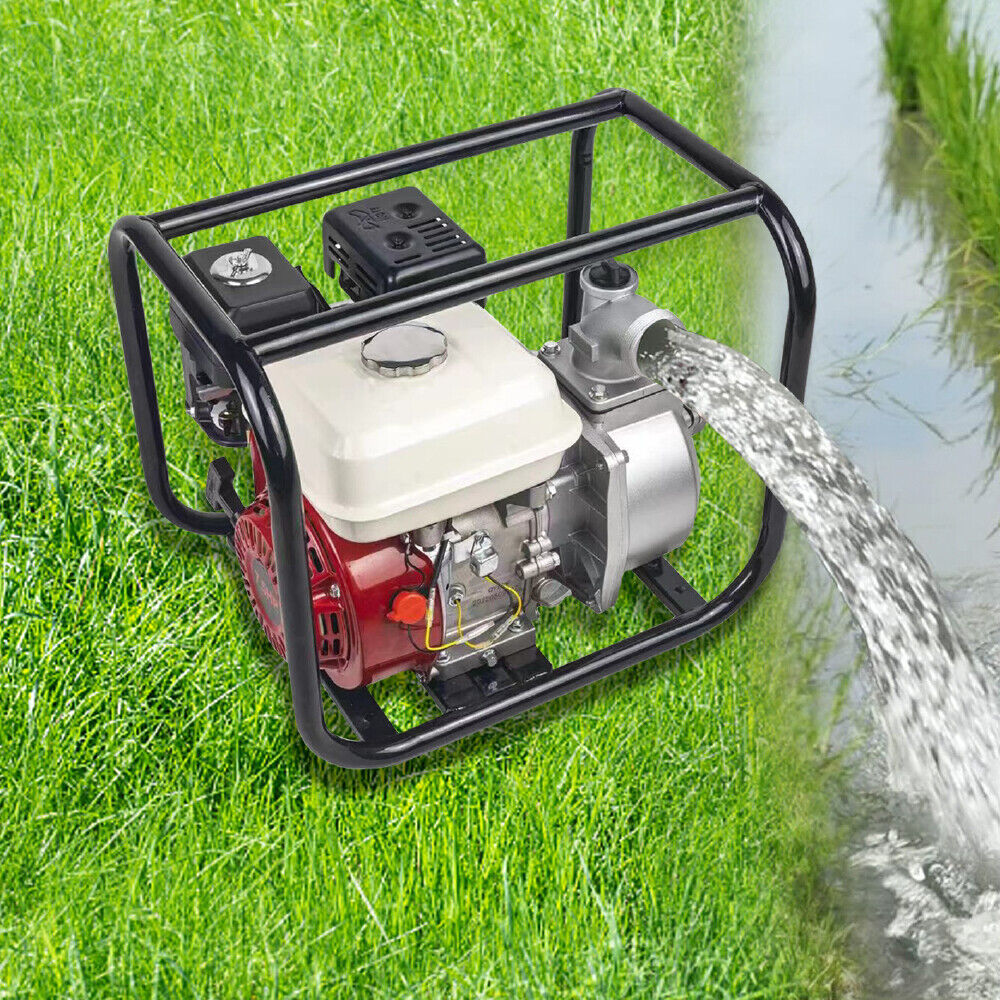 Gasoline water pump with 5.5HP engine, 30m³/h flow rate, 2-inch outlet, ideal for irrigation and high-efficiency water transfer