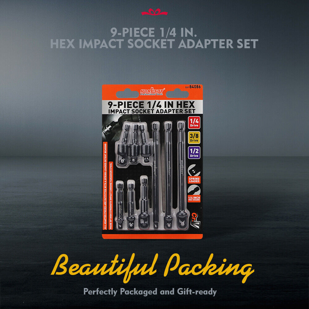 Heavy-duty 1/4" hex impact socket adapter set with 360° rotation - HORUSDY Professional Tools Australia