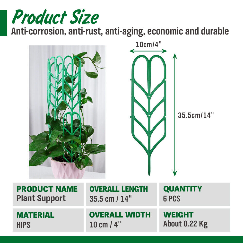 Green metal trellis for climbing indoor plants, leaf-shaped, rust-resistant, 35.5 cm high