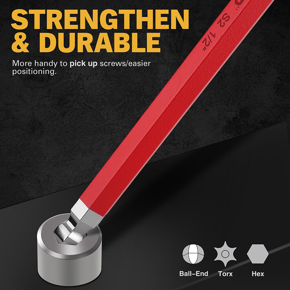 ELEAD 13-piece red hex key set with ball ends and size indicators, ranging from 5/64” to 3/4", for precision work in tight spaces