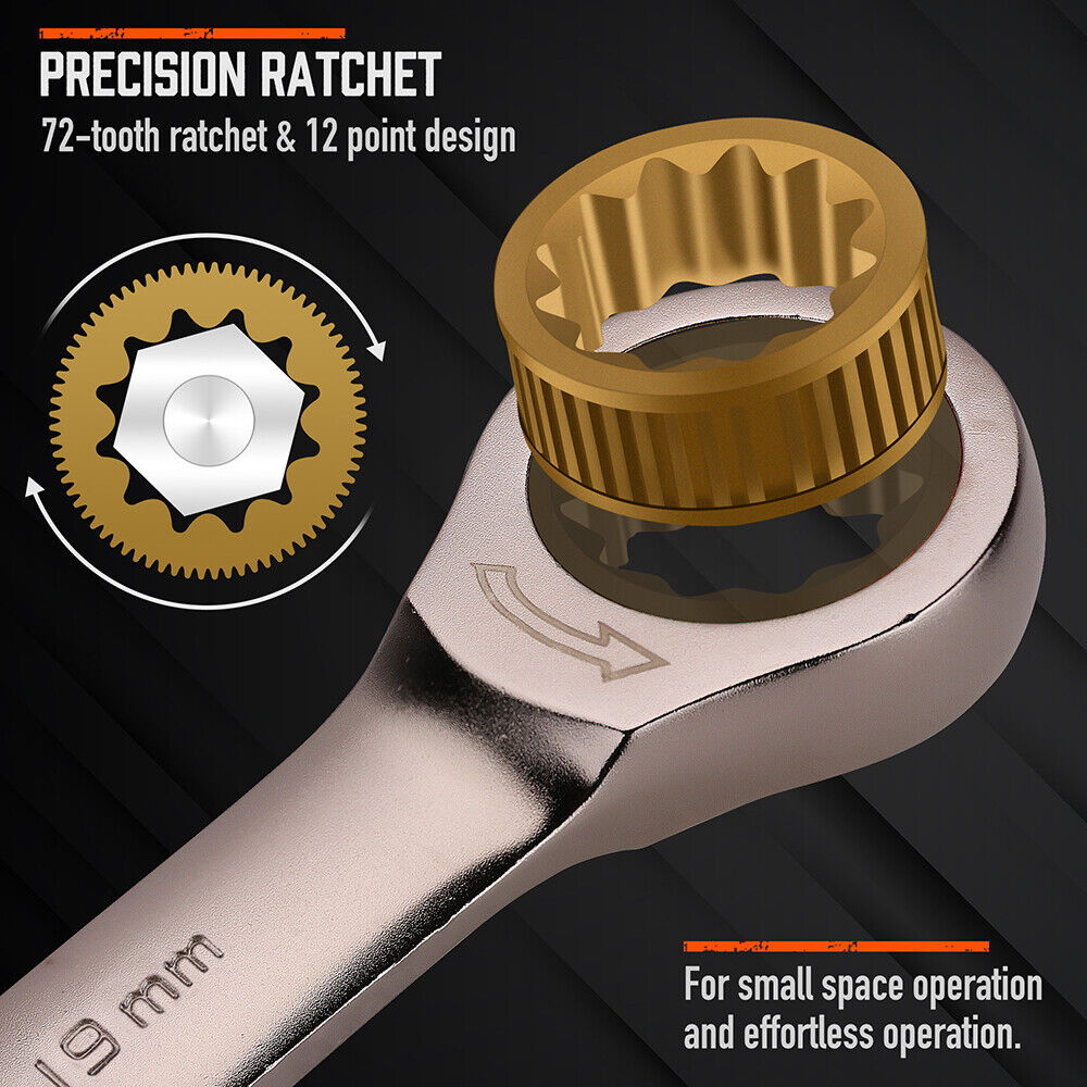 HORUSDY Metric Ratchet Spanner Set Nickel Plated Ratchet Spanners