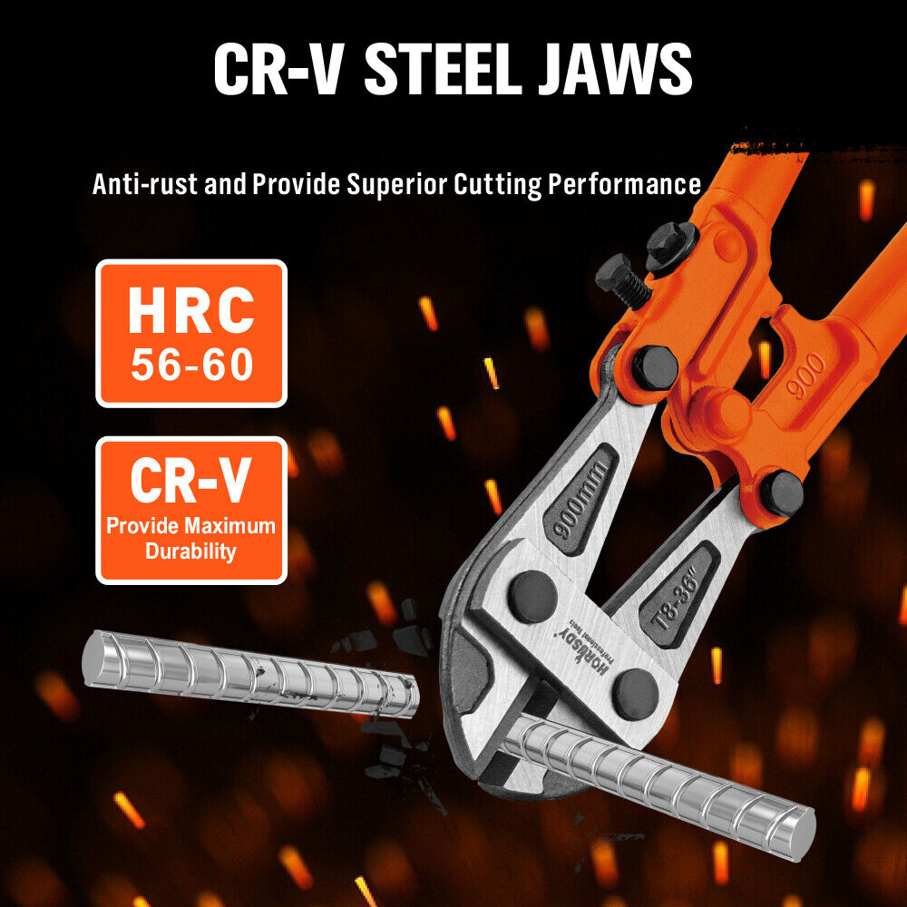 36 inch bolt cutter with CR-V steel jaws and non-slip handles for cutting rods, chains, fences and padlocks