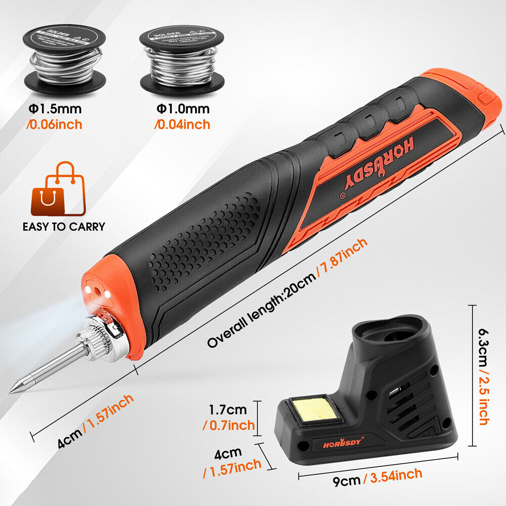 Cordless soldering iron kit with rechargeable 2000mAh battery, quick heating feature, and LED light