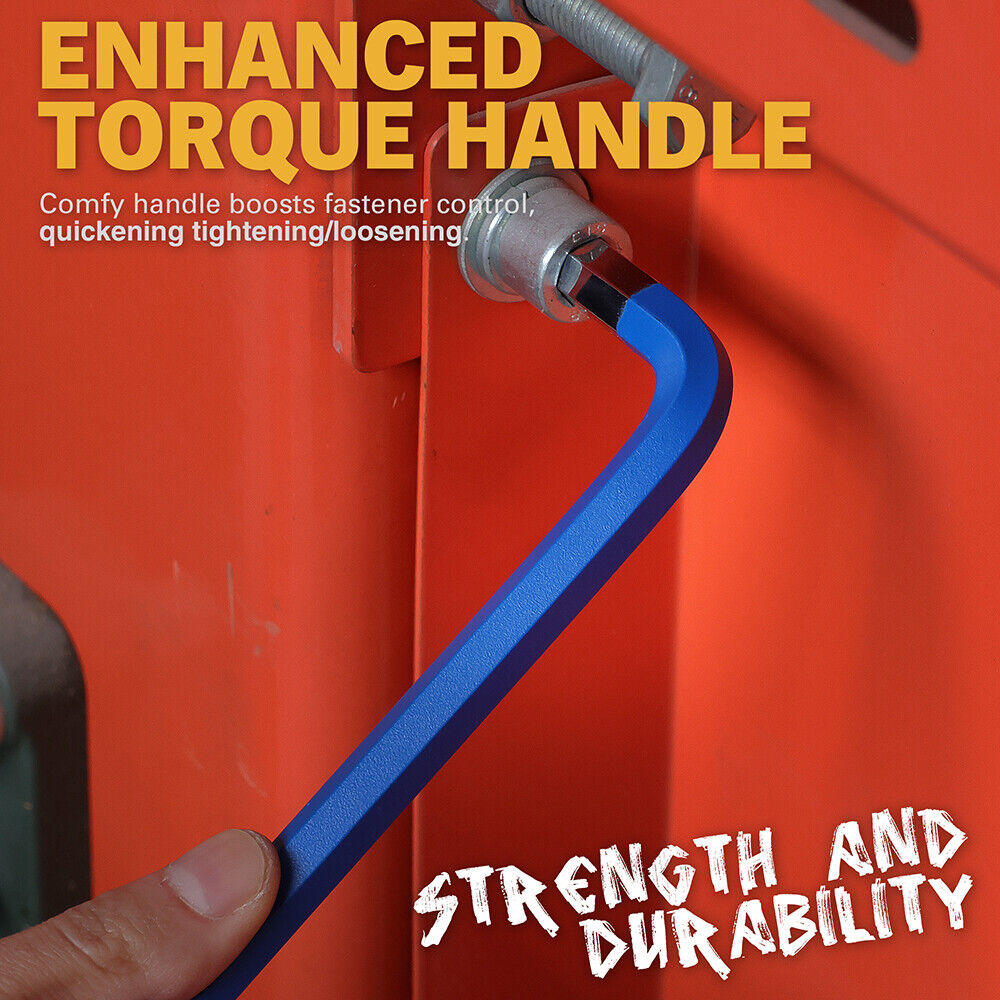 ELEAD 13-piece blue hex key set with ball ends and size indicators, ranging from 2-19mm, for precision work in tight spaces