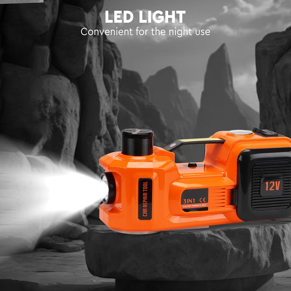 5T 12V Electric Hydraulic Car Jack Set with Built-in Tire Inflator Pump, LED Light, and Accessories
