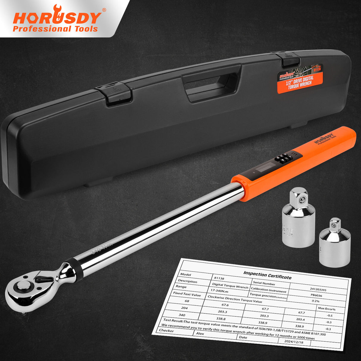 Professional 1/2-inch drive digital torque wrench with bidirectional measurement & ISO-certified calibration - HORUSDY Tools Australia