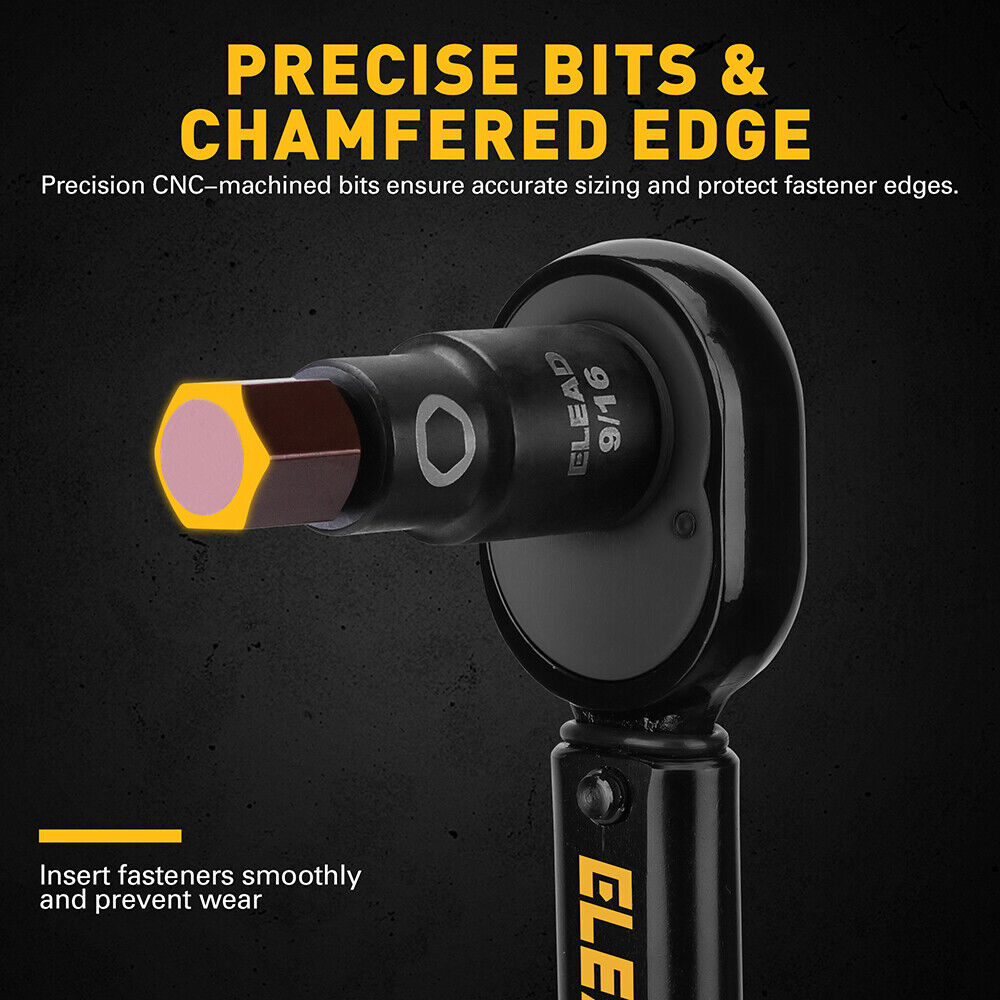 ELEAD 16-piece hex bit socket set with S2 alloy steel bits and CR-V steel sockets, perfect for automotive and industrial tasks.