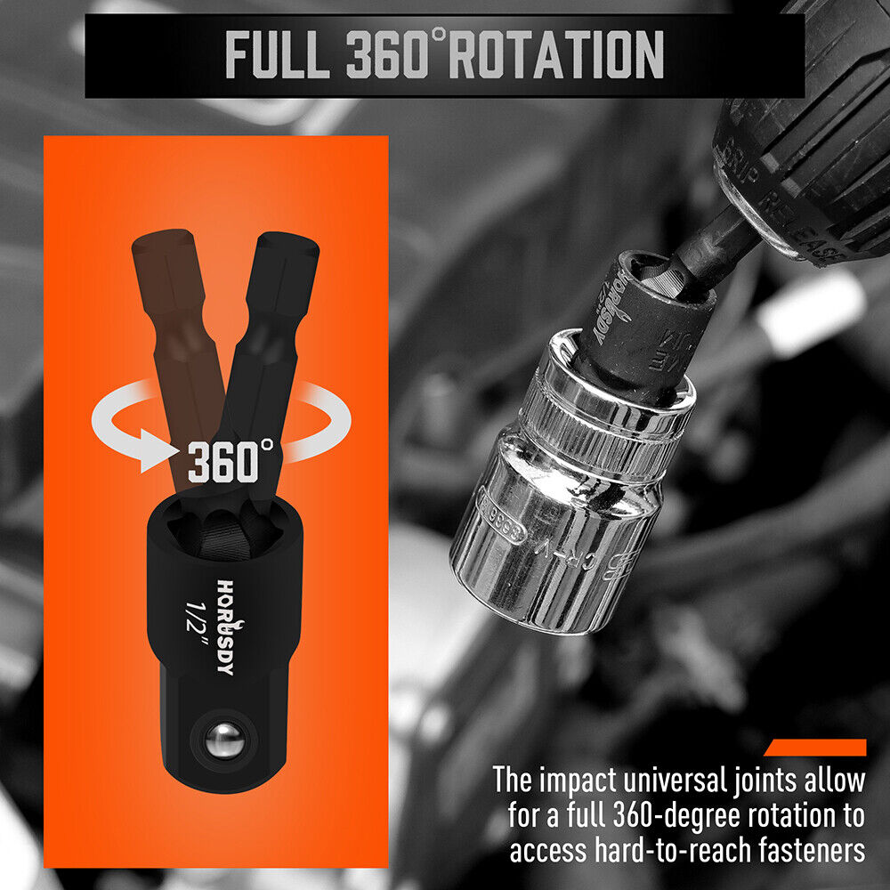 Heavy-duty 1/4" hex impact socket adapter set with 360° rotation - HORUSDY Professional Tools Australia