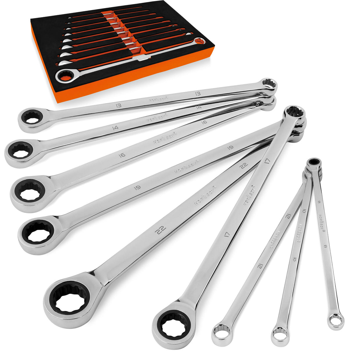 Professional 9-piece ratcheting wrench set with 72-tooth mechanism, rust-resistant polish & extra-long handles - HORUSDY Australia