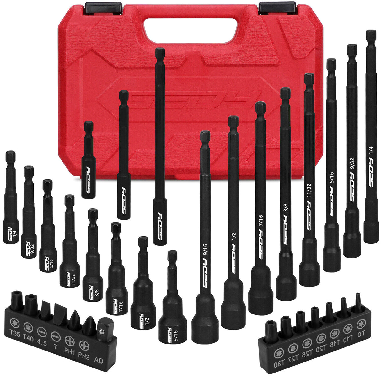 33-piece Sedy Nut Driver Set with magnetic force and premium CR-V steel, includes extensions and storage case
