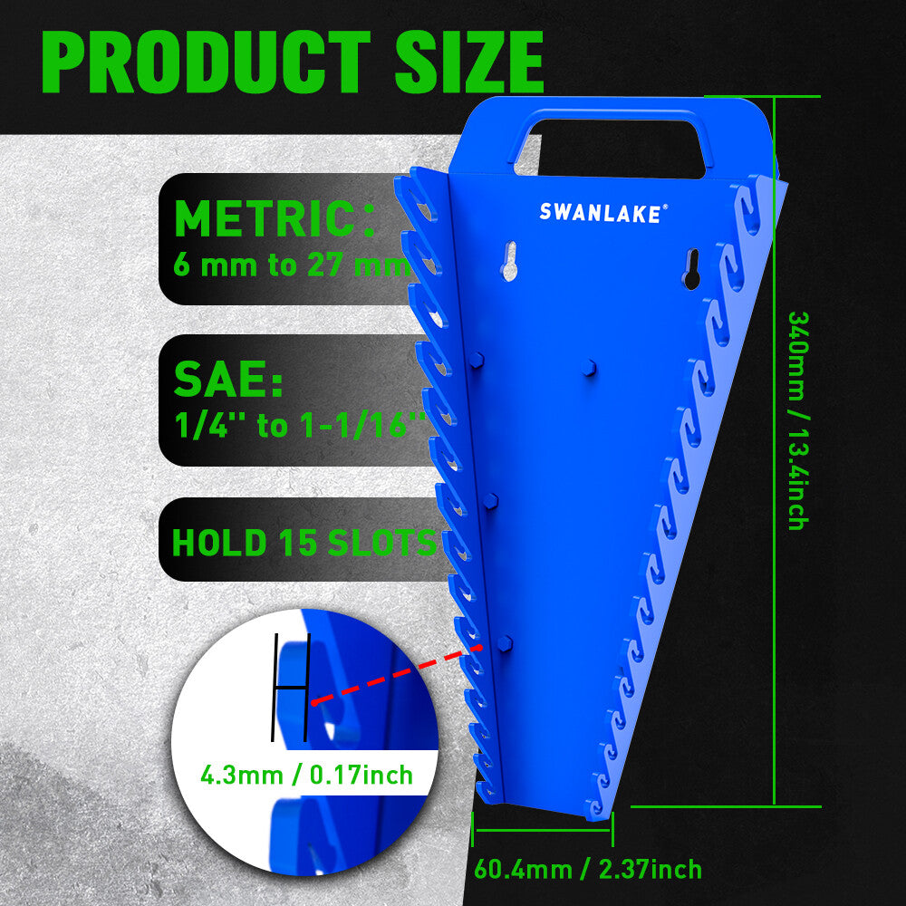 Set of four SWANLAKE magnetic wrench organisers with 15 slots each in red and blue, heavy-duty holders with strong magnets for wall or toolbox use