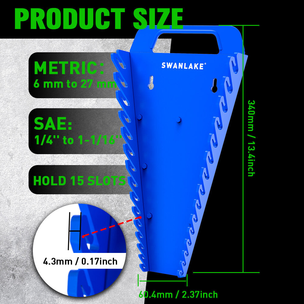 Magnetic wrench organiser set with red and blue 15-slot holders for wall or toolbox mounting, heavy-duty design with strong rare-earth magnets