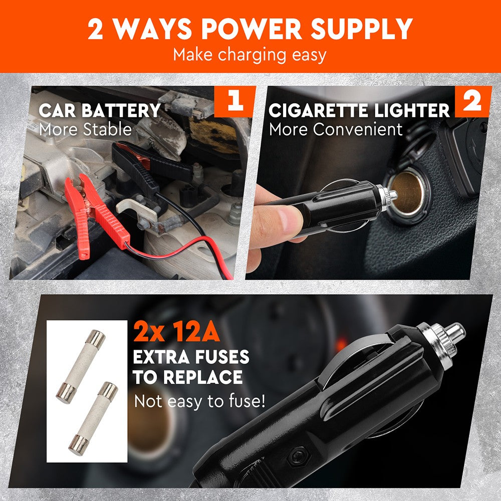 5T 12V Electric Hydraulic Car Jack Set with Built-in Tire Inflator Pump, LED Light, and Accessories
