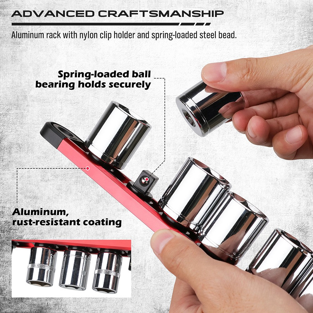 Magnetic Socket Organizer Rail Set with Adjustable Clips for Tool Storage