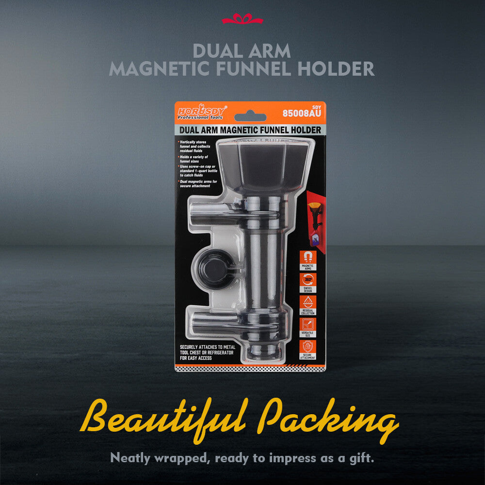 Corrosion-resistant dual-arm magnetic funnel holder with swivel design - HORUSDY Professional Tools Australia