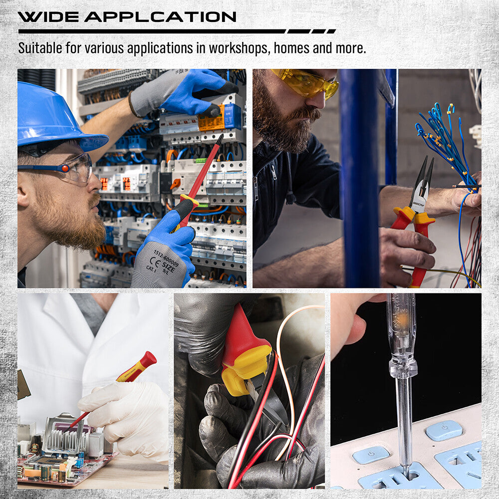 14-piece insulated pliers and screwdriver set with VDE certification, magnetic tips, ergonomic handles and 1000V safety rating for electricians