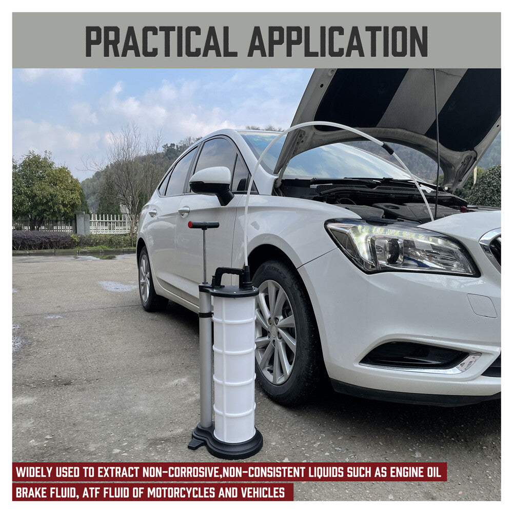 HORUSDY 9L oil extractor pump with hand pump, polypropylene tank and multiple hose sizes for engine oil, brake fluid and vehicle fluid extraction