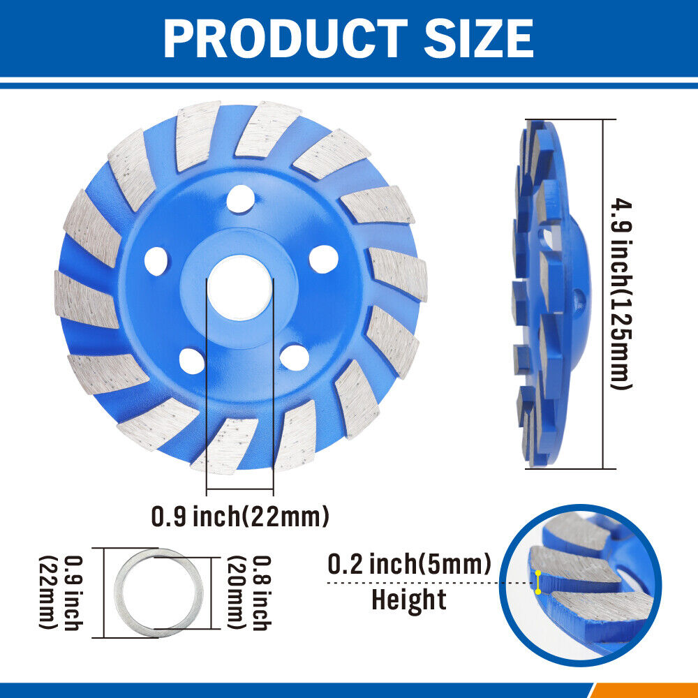 High-Durability Diamond Coated Grinding Cup Wheel - 125mm and 100mm, Ideal for Masonry, Marble, Tile, Concrete, Granite, Ceramic