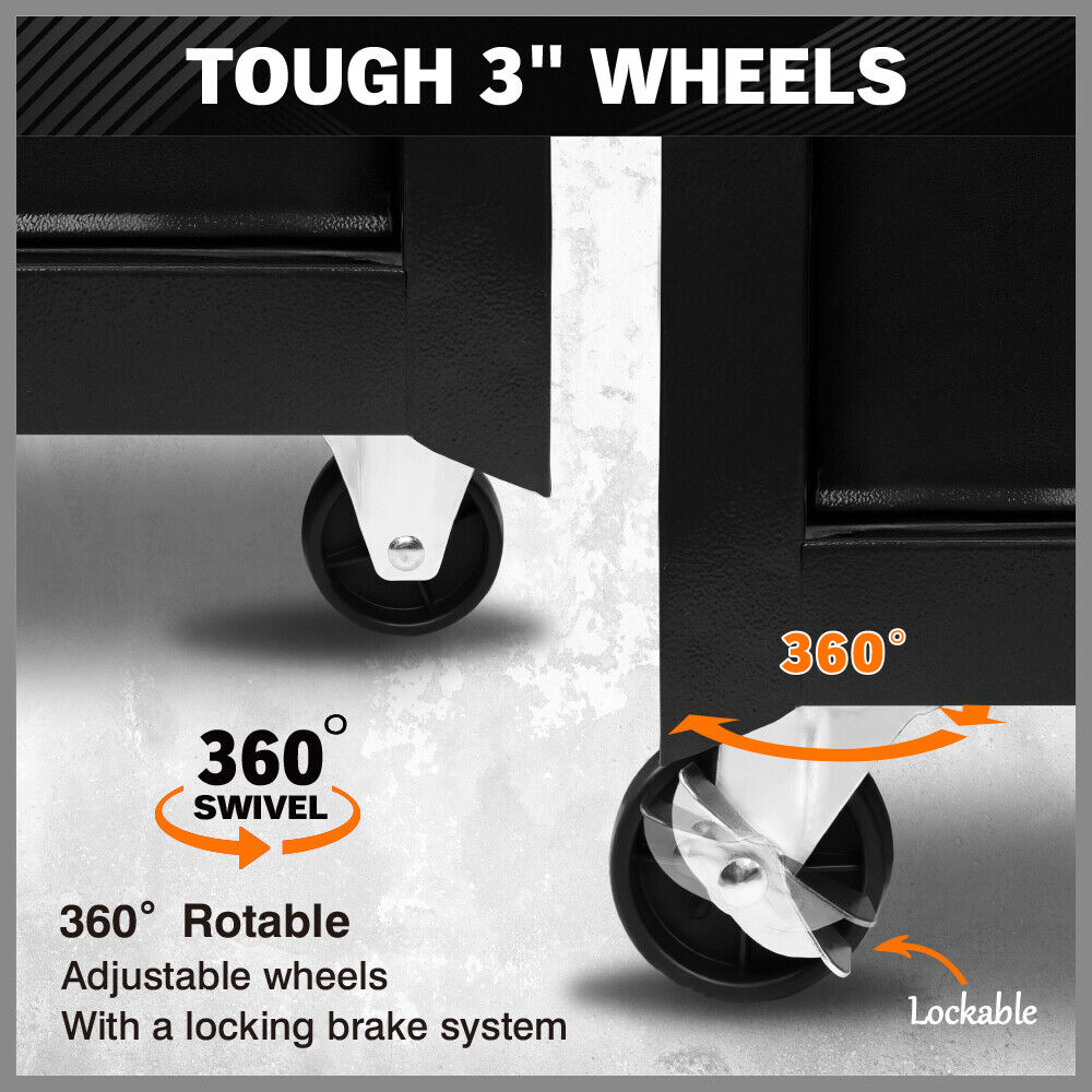 Heavy duty 7-drawer tool box chest with lockable storage cabinet in black, blue, and grey options