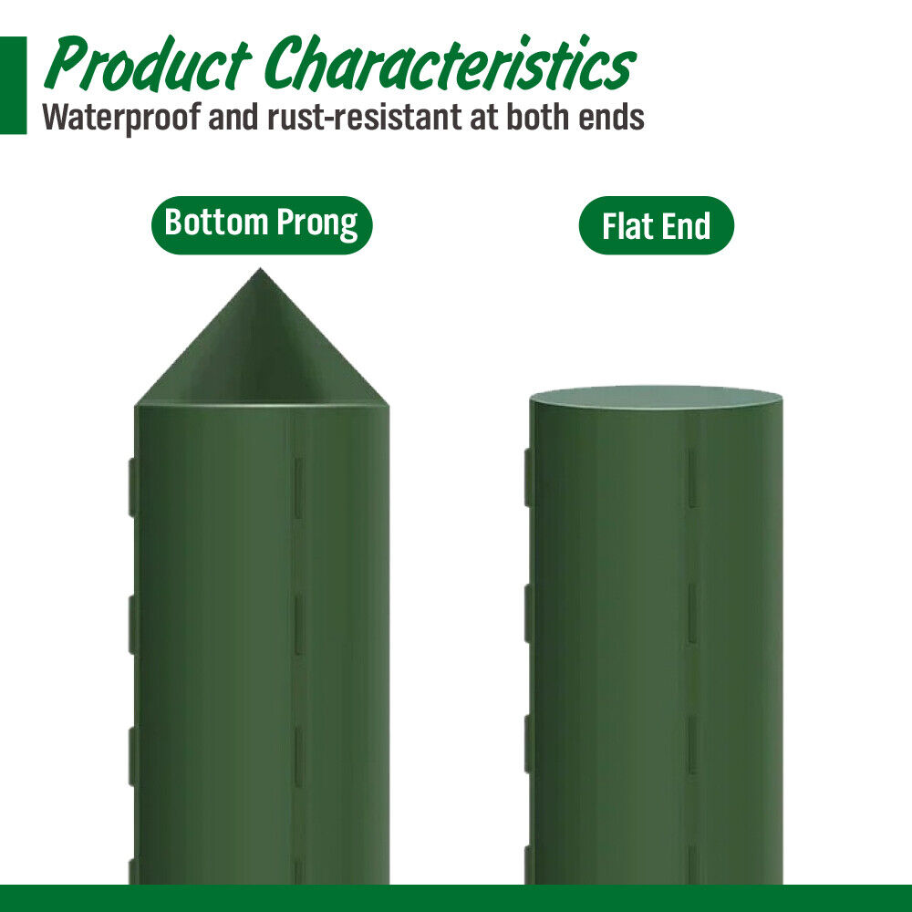 Bundle of 12 green coated metal garden stakes, 16mm diameter, available in 150cm and 180cm lengths for plant support