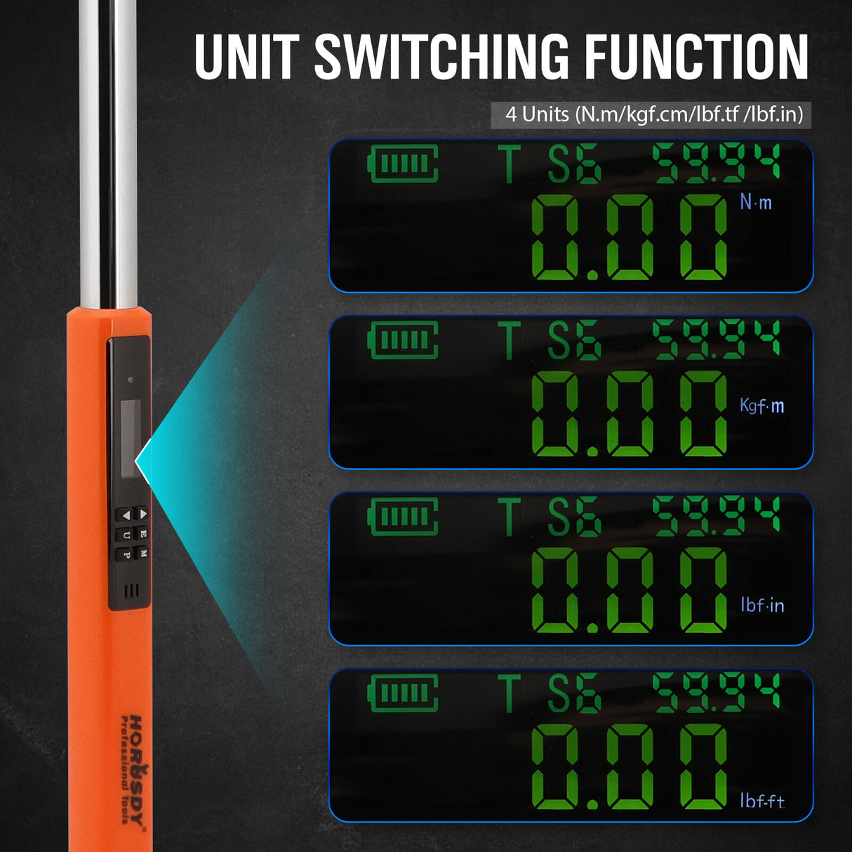 Professional 1/2-inch drive digital torque wrench with bidirectional measurement & ISO-certified calibration - HORUSDY Tools Australia
