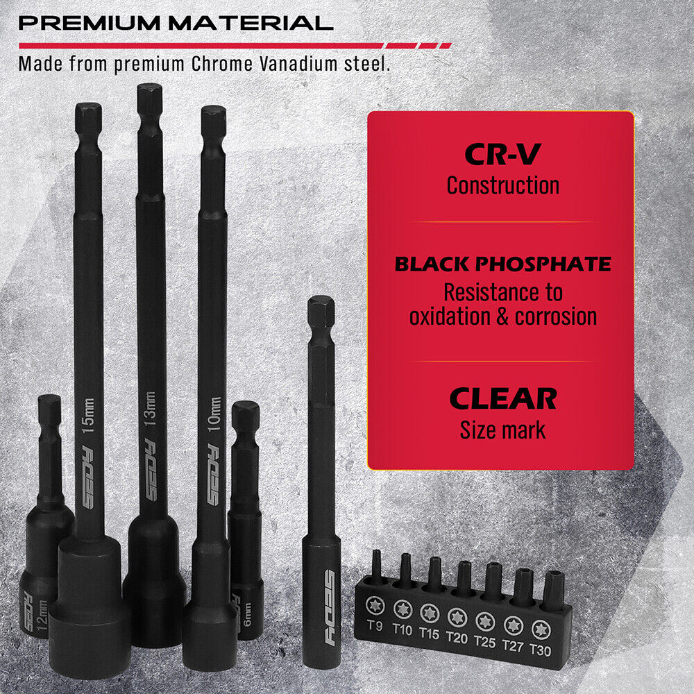 33-piece Sedy Nut Driver Set with magnetic force, extra-long drivers, CR-V steel material, and a convenient storage case for easy organization