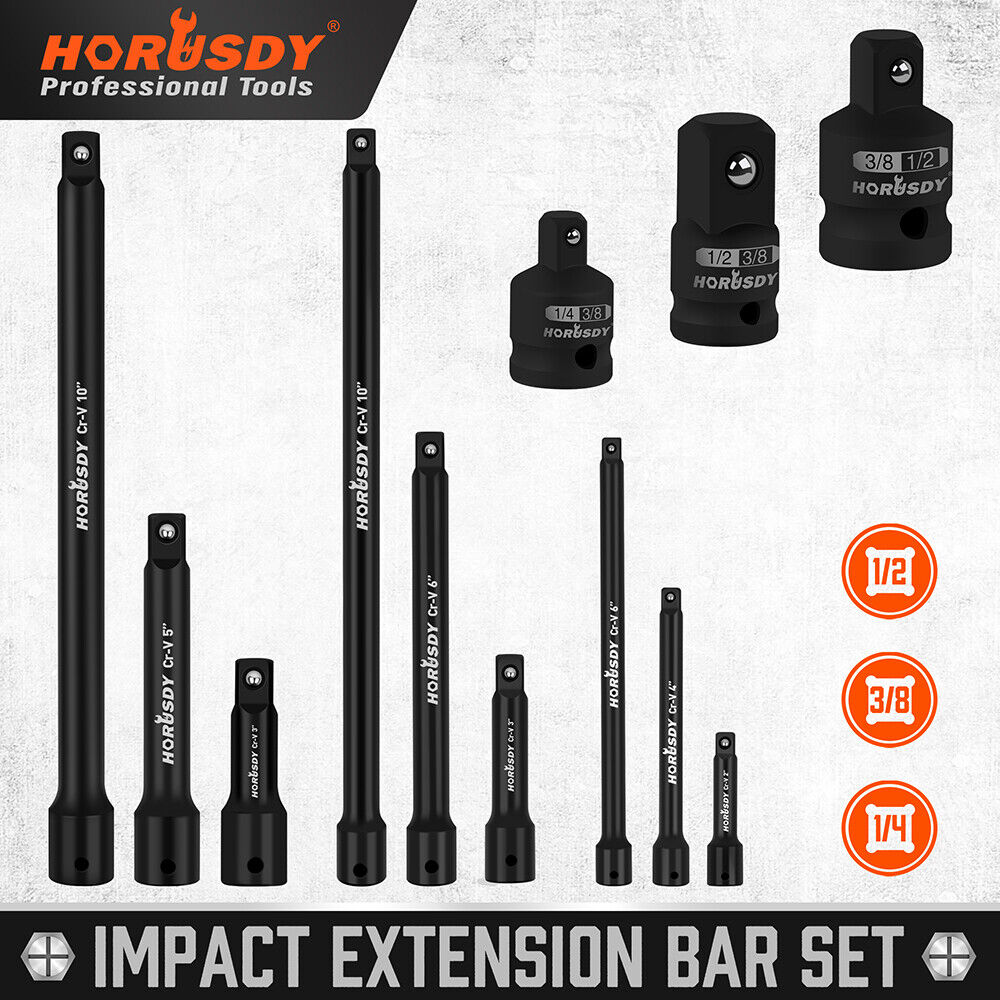 HORUSDY Impact Extension Bar Set - Cr-V, 1/4", 3/8", 1/2" Drive with Socket Adaptor Reducers