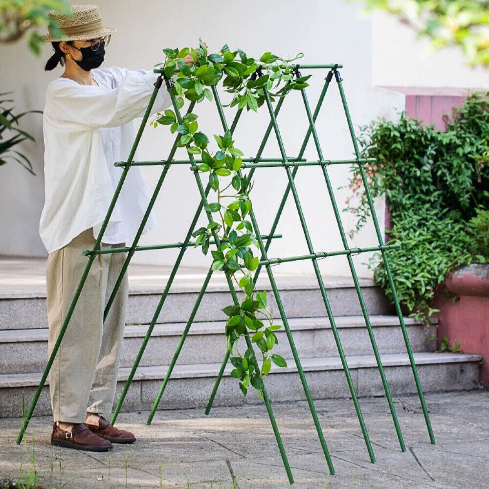 Bundle of 12 green coated metal garden stakes, 16mm diameter, available in 150cm and 180cm lengths for plant support