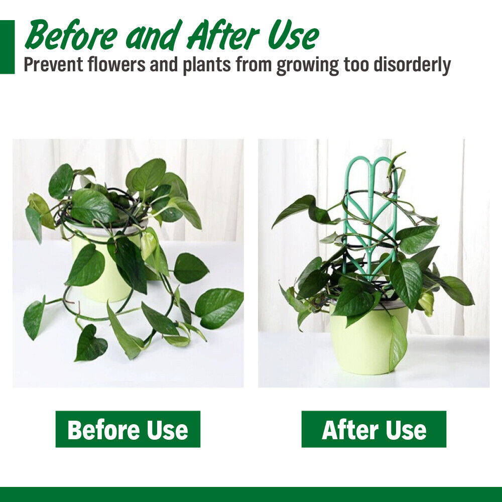 Green metal trellis for climbing indoor plants, leaf-shaped, rust-resistant, 35.5 cm high