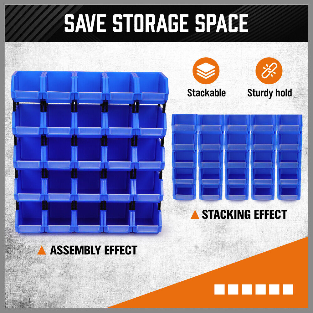 Versatile HORUSDY Storage Bins in 3 Sizes, Stackable and Detachable for Organizing Tools and Small Parts in Workshops and Garages
