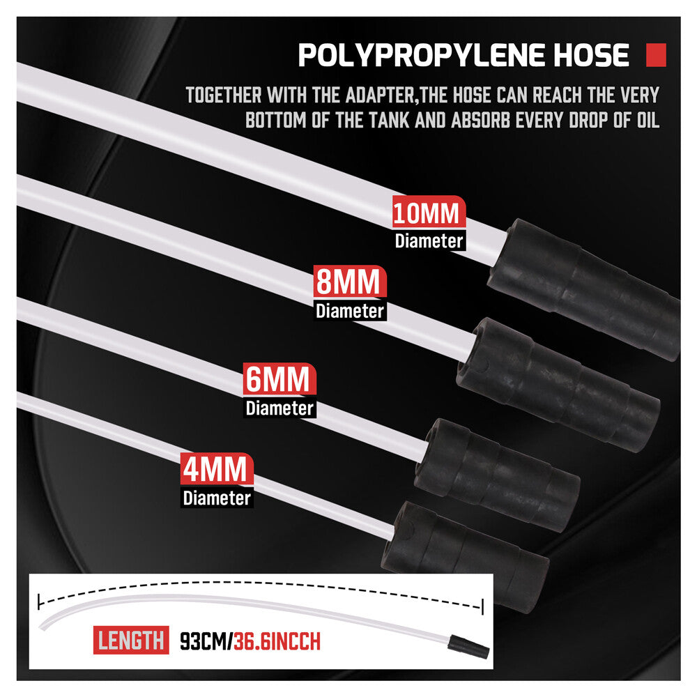 HORUSDY 9L oil extractor pump with hand pump, polypropylene tank and multiple hose sizes for engine oil, brake fluid and vehicle fluid extraction