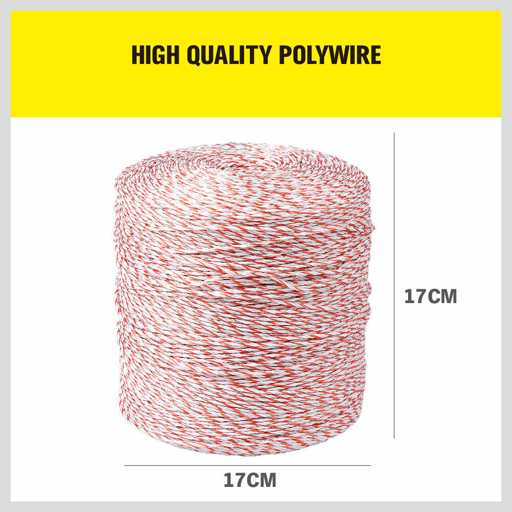 HORUSDY 1000 meter red and white high-visibility poly wire for electric fences, featuring UV-treated coating and stainless steel strands