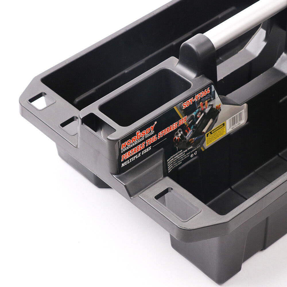 Portable tool storage box with magnetic tray and multiple compartments for organizing tools, screws, and fasteners, ideal for automotive and home use.