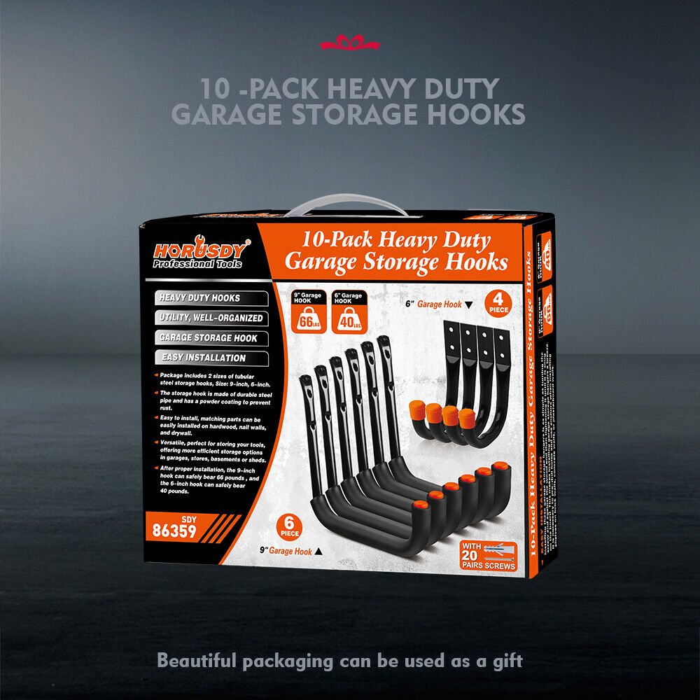 Rust-resistant garage storage hooks with rubber tips for tools, bikes & gear - HORUSDY Professional Tools Australia