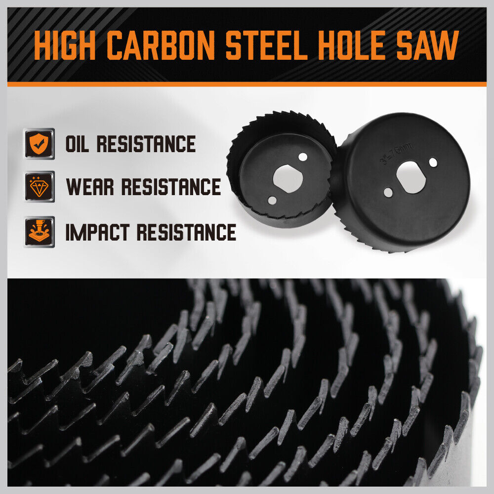 Horsdsy 24-piece hole saw kit with high carbon steel blades, including various sizes for wood, drywall, and PVC cutting, stored in a durable carrying case.