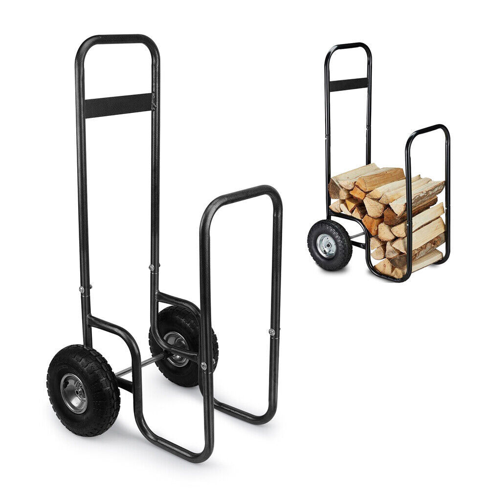 HORUSDY heavy-duty firewood cart with 150kg load capacity, sturdy frame, and large rubber wheels, perfect for transporting wood