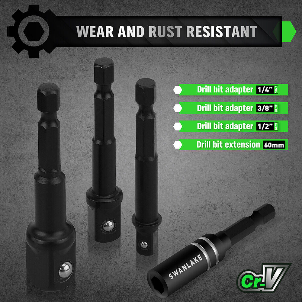 39-piece magnetic nut driver set with CR-V steel in green case, includes hex bit sockets and adapters for drills and screwdrivers