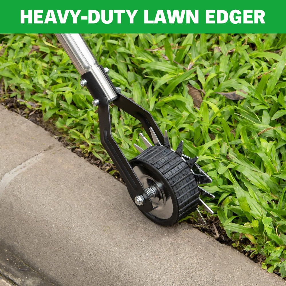 manual rolling lawn edger tool with 67.7 inch stainless steel handle, metal edging blade and guide wheel for trimming grass edges along sidewalks, driveways, garden paths and lawn borders