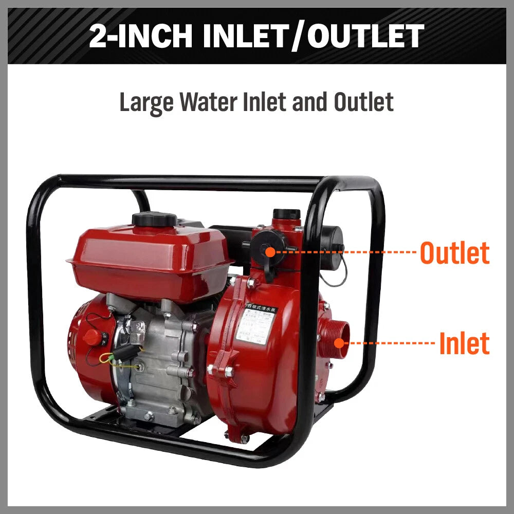 2 inch gasoline water pump with 7.5HP engine and steel frame for irrigation drainage and water transfer