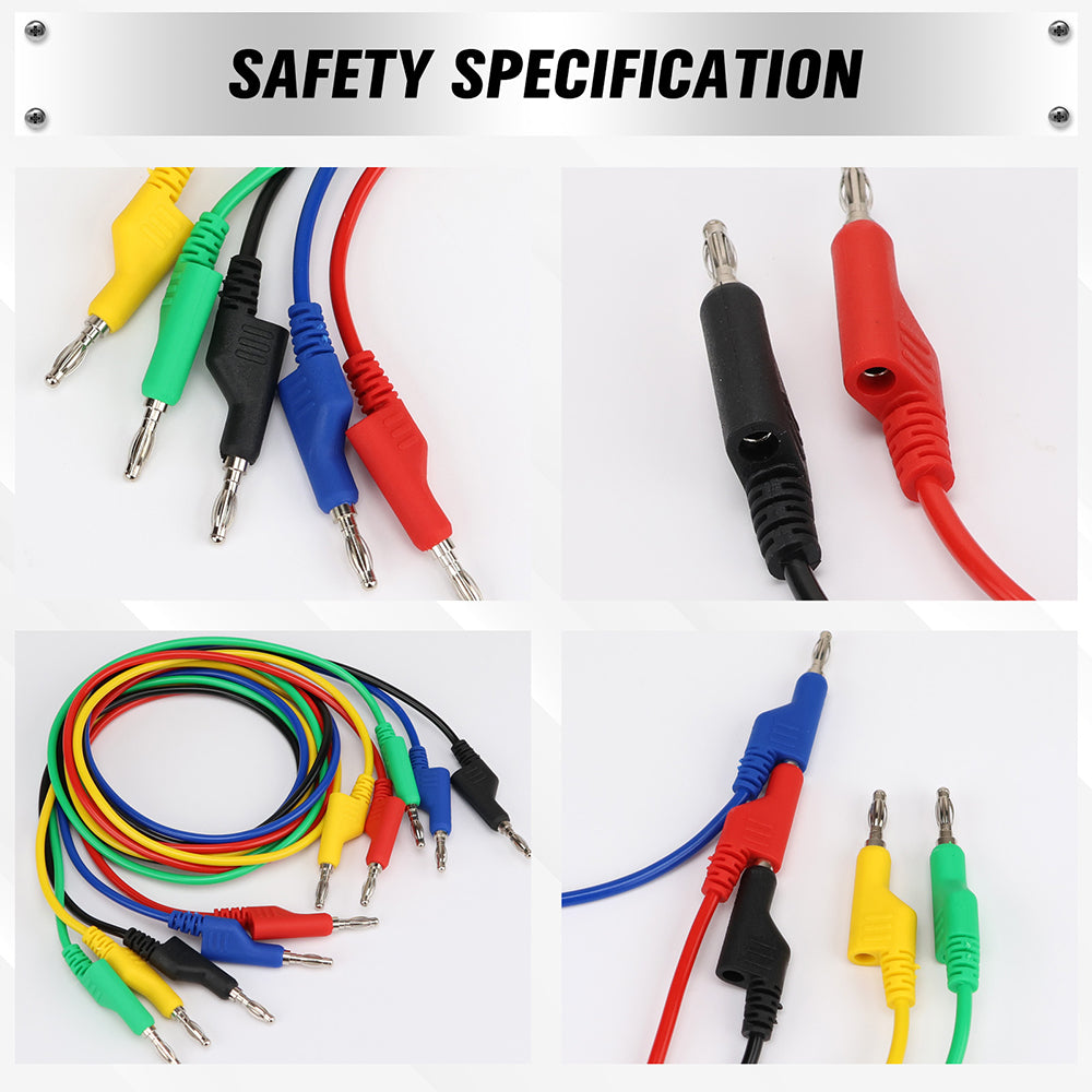 1.07m 4mm banana plug test lead set with flexible silicone wires for multimeter and circuit testing – 1000V 15A rated professional tool.