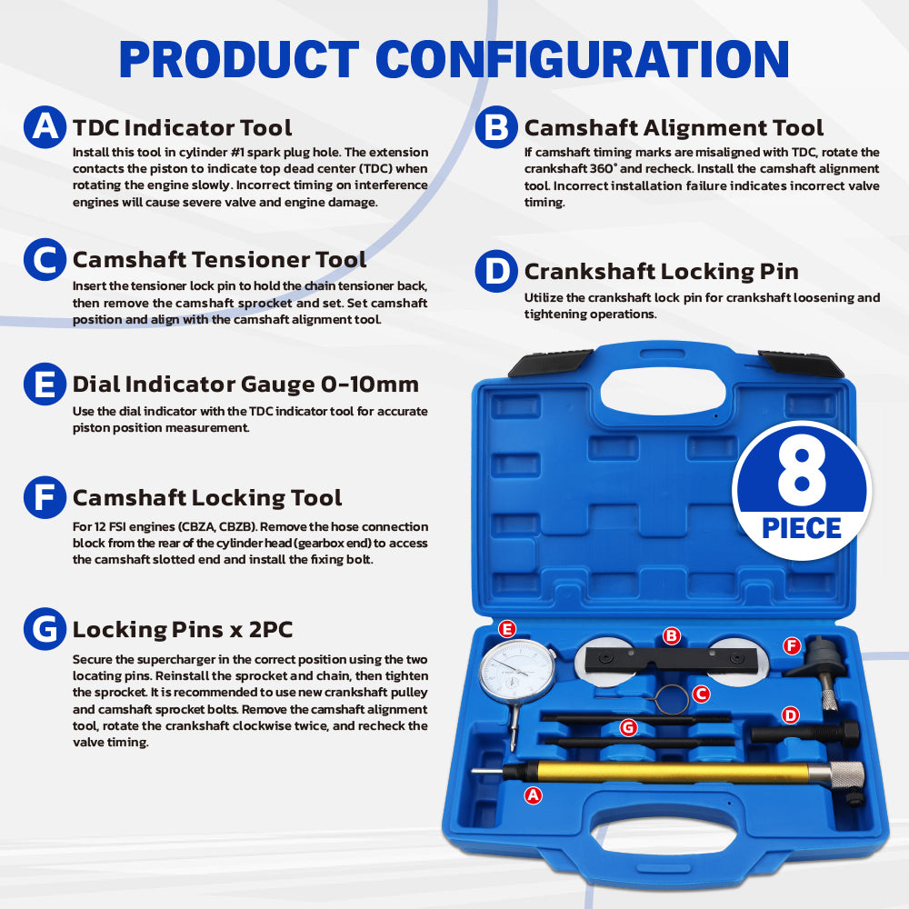 engine timing tool kit with dial gauge for VAG 1.2 1.4 1.6 FSI 1.4 TSI camshaft alignment crankshaft locking tool set