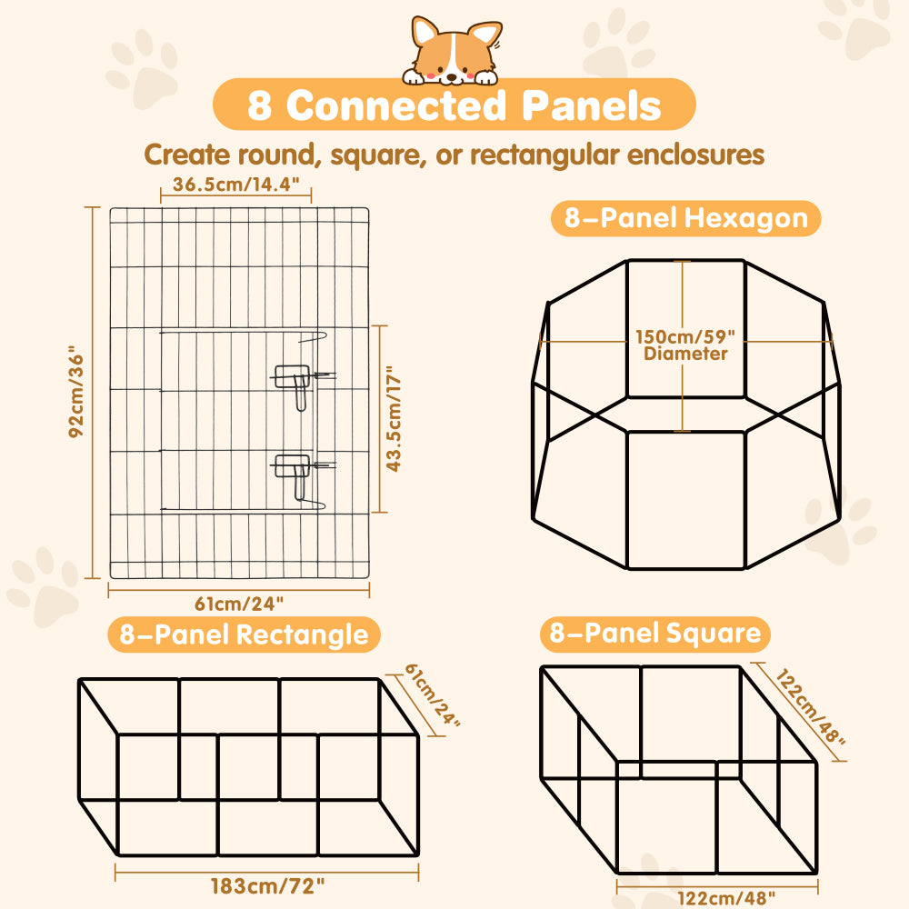 36 inch metal dog playpen 8 panel heavy duty pet exercise pen foldable puppy fence indoor outdoor with door double latch black