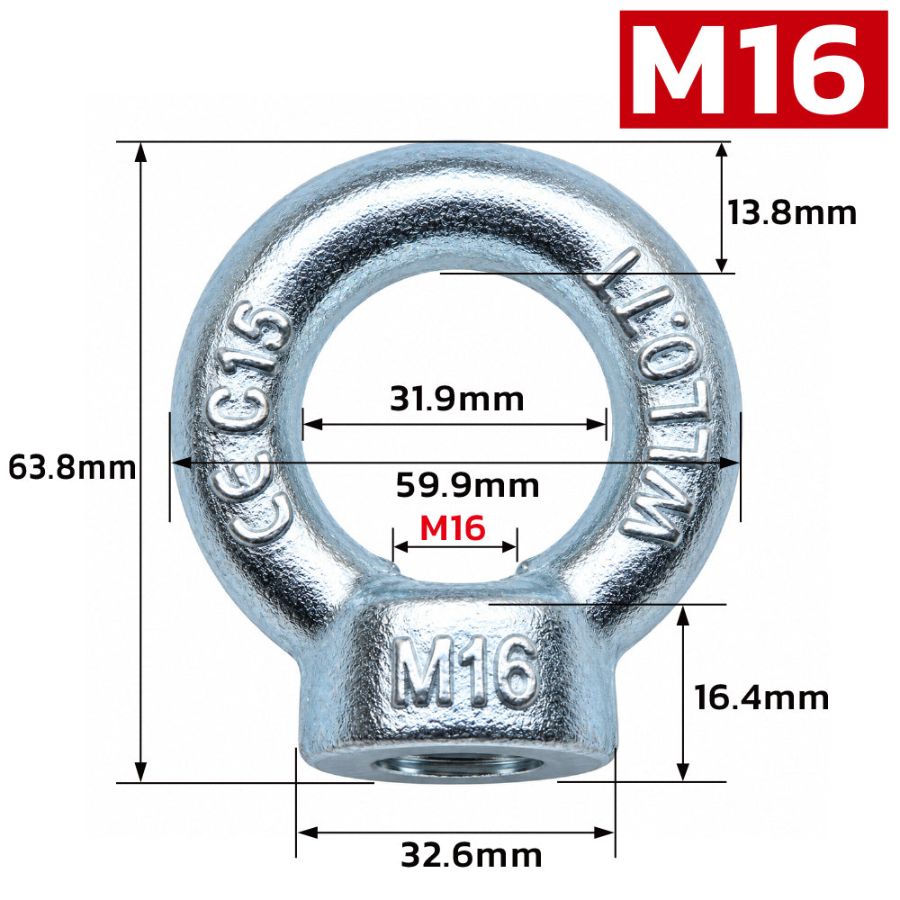 Metric lifting eye nut M8-M24 threaded rigging eye bolt nut for lifting, hoisting, machinery and industrial applications