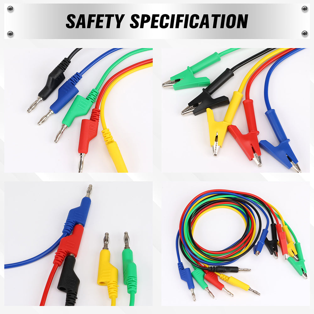 1.1m banana to alligator clip test lead set with silicone insulated wires for multimeter and electronic testing – 1000V 15A rated professional tool.