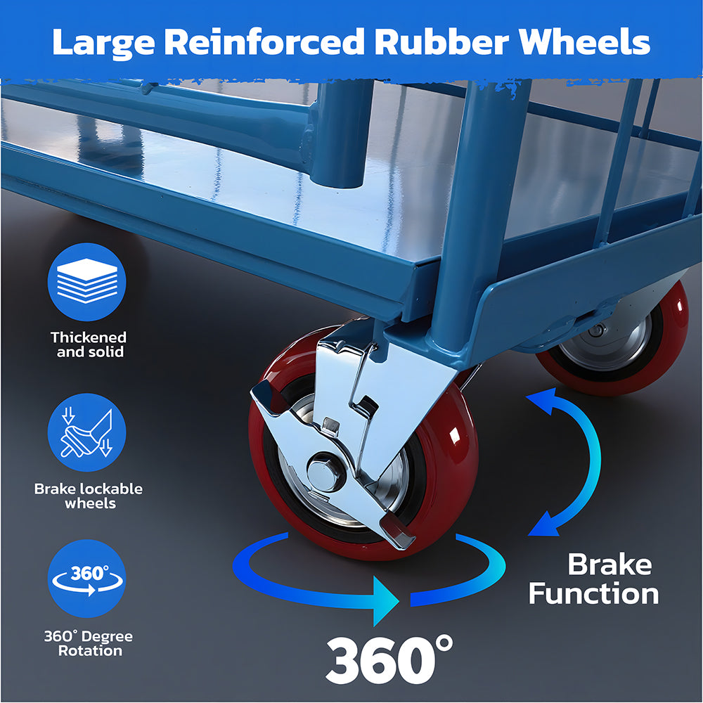 Heavy duty 4-door warehouse cage trolley with mesh panels, swivel wheels and brake function for logistics, storage and transport